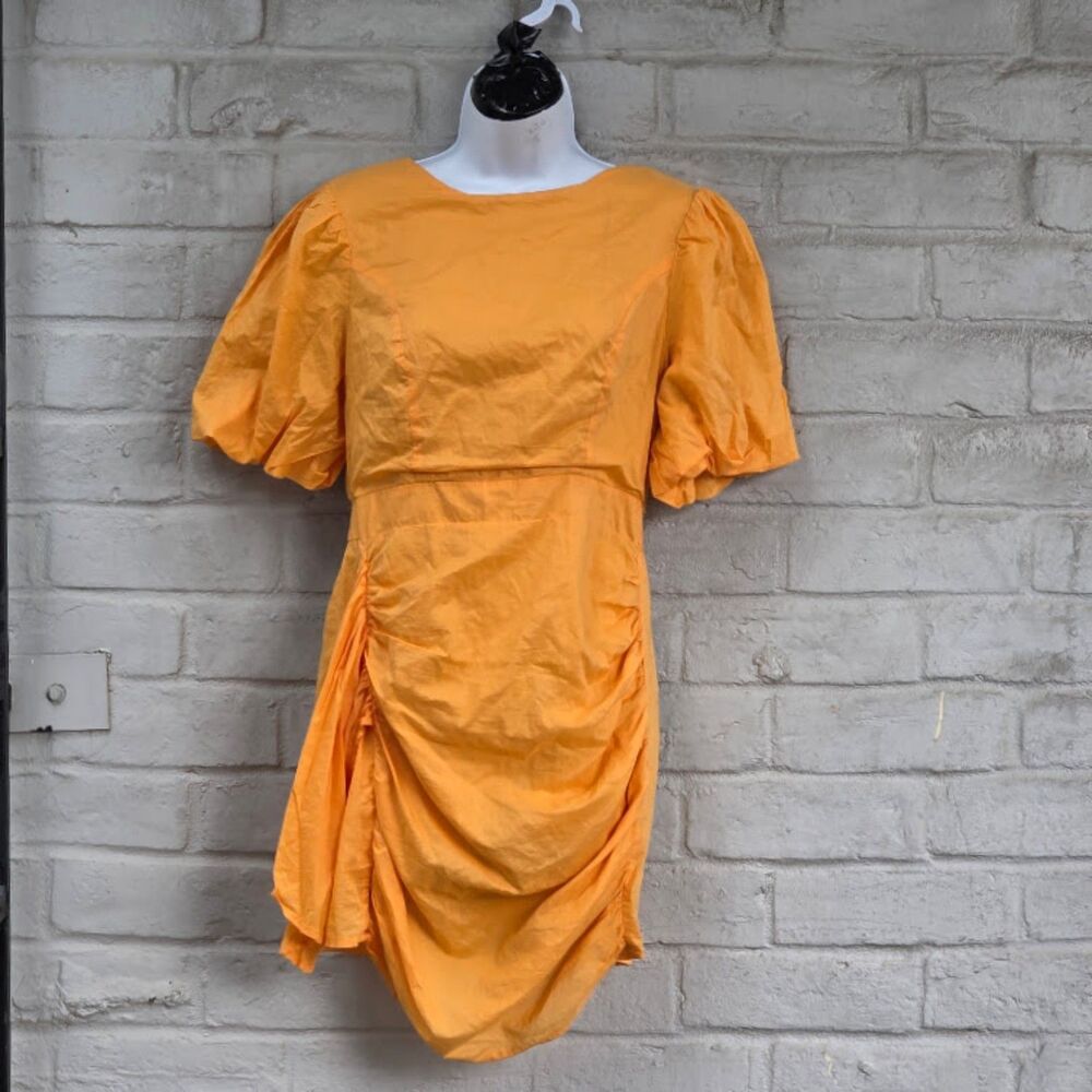 Strut & Bolt Yellow Ruched Puff Sleeve Mini Dress Size Large D-2619-H